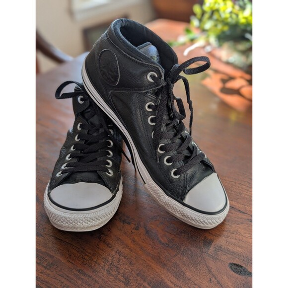 Converse Chuck Taylor All-Star High Street Black Leather Mid-Rise Shoes M7 W8 - Picture 1 of 10
